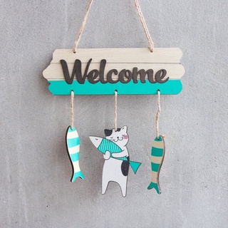 Bảng gỗ WELCOME mèo ôm cá