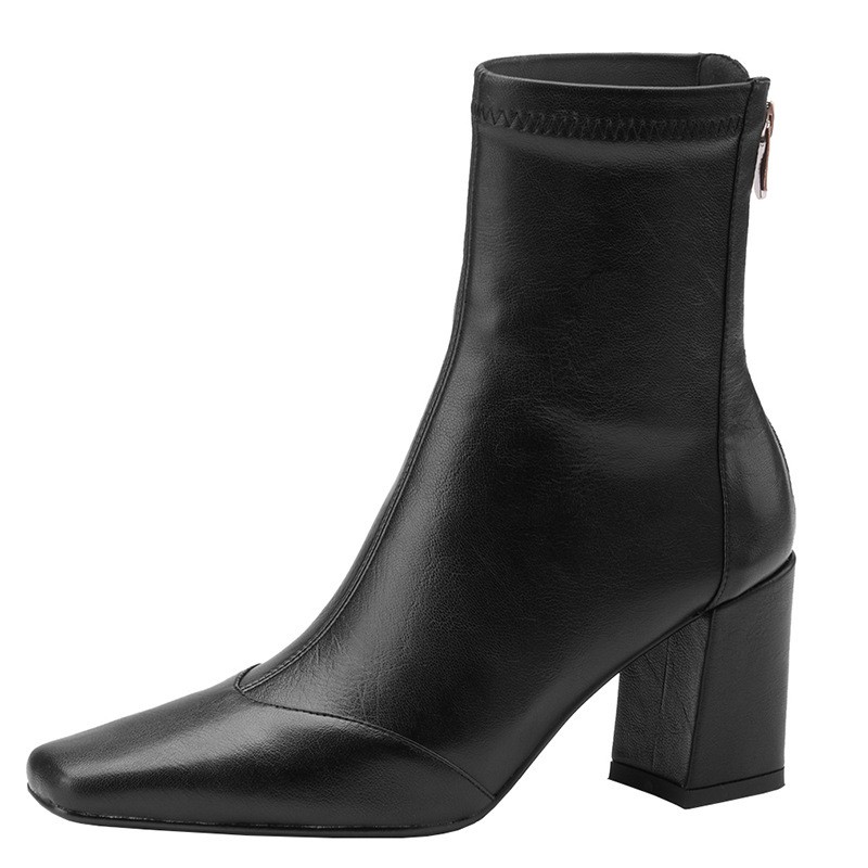 Giày bốt nữ cao gót co giãn phong cách Pháp thời trang thu đông năng động