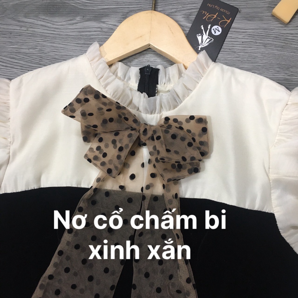 Váy nữ Thiết Kế xòe tay bồng nơ cổ xinh xắn, Đầm nhung dự tiệc sang chảnh HN clothing V25 | BigBuy360 - bigbuy360.vn