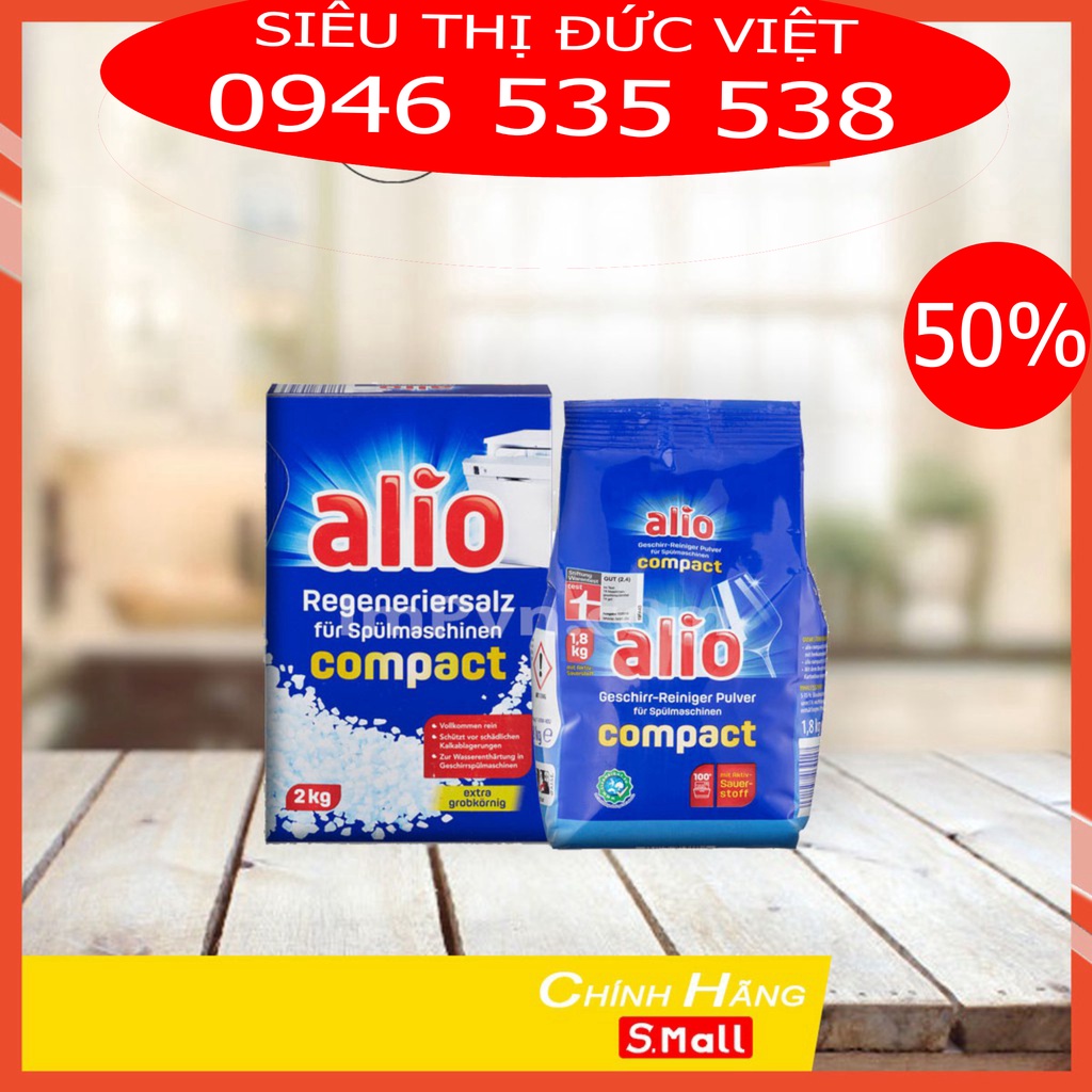 Combo muối làm mềm nước Alio Salt 2kg + Bột rửa bát 2.2kg dùng cho máy rửa bát