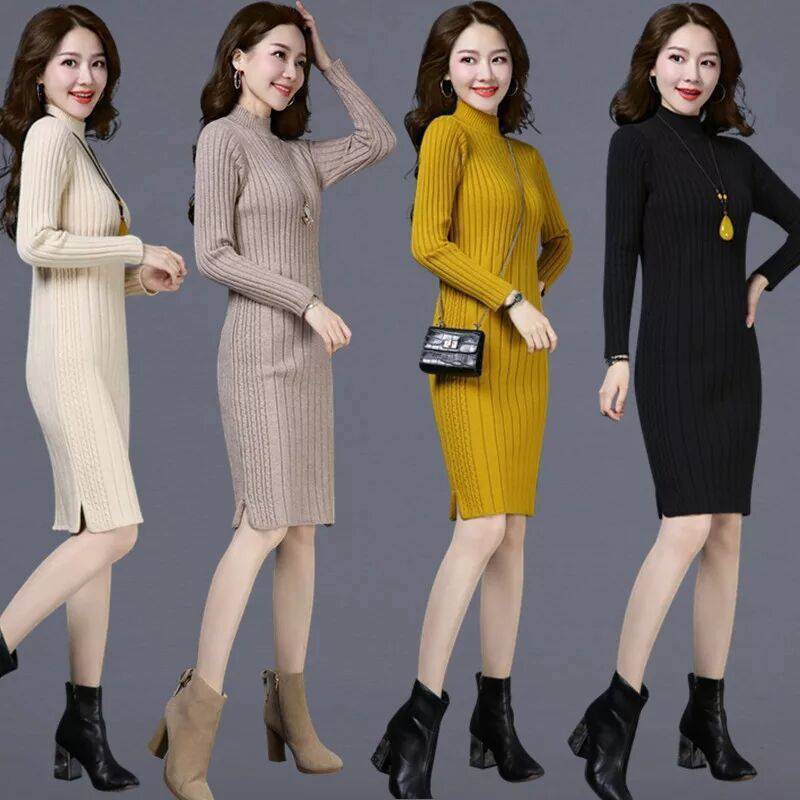 Váy len nữ đẹp, Chất liệu len dày mịn, dáng dài tới gối trẻ trung