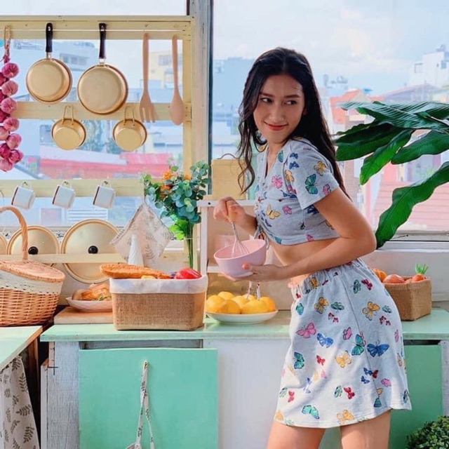 Set CropTop Dây Rút+ Váy Bướm Kèm Ảnh Thật