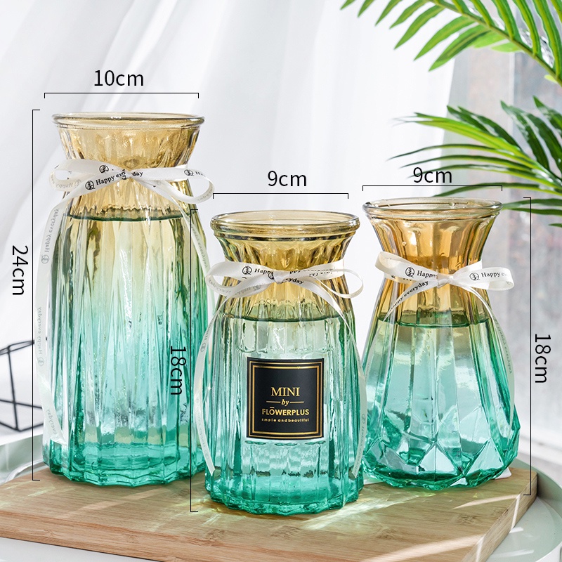 ⚡XẢ KHO ⚡Combo 3 Lọ Hoa Thủy Tinh Màu Ombre tặng kèm nơ