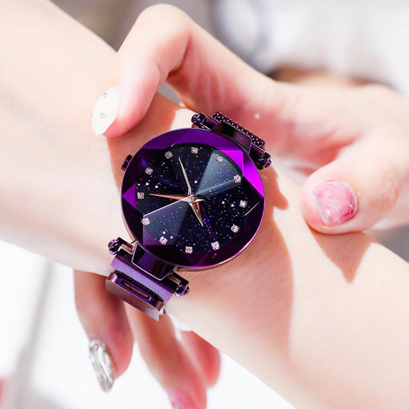 ZOLFA Luxury Rose Gold Magnet Buckle Ladies Quartz Wrist Watch Elegant Purple Starry Sky Rhinestone Womens Analog Clocks Fashion Lady Watches Đồng hồ nữ
