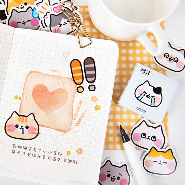 45pcs/bag Cartoon Cat Stickers Cute Diary Journal Stationery Flakes Scrapbooking DIY Decorative Sticker