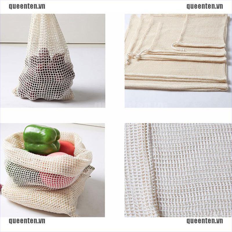 Reusable Grocery Produce Bags Cotton Kitchen String Net Tote Bag Fruit Vegetable QUVN