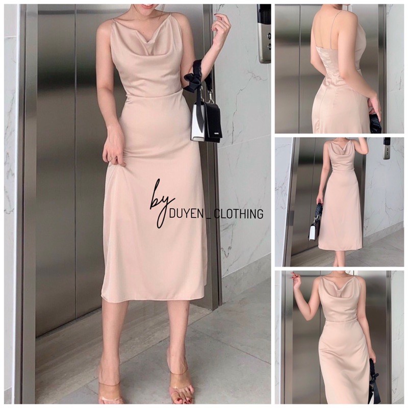 ĐẦM đi tiệc cổ đổ ,Váy đi tiệc phi lụa cổ đổ tôn da tôn dáng quyến rũ KÈM HÌNH VIDEO DUYEN CLOTHING 019