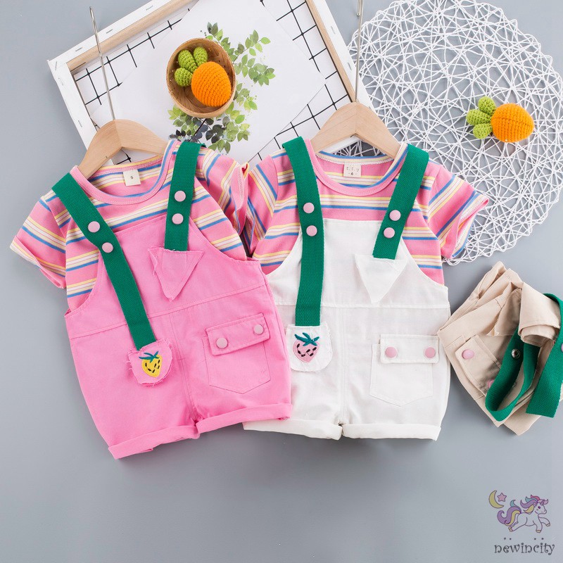 Set áo thun + quần yếm cotton đáng yêu năng động cho bé