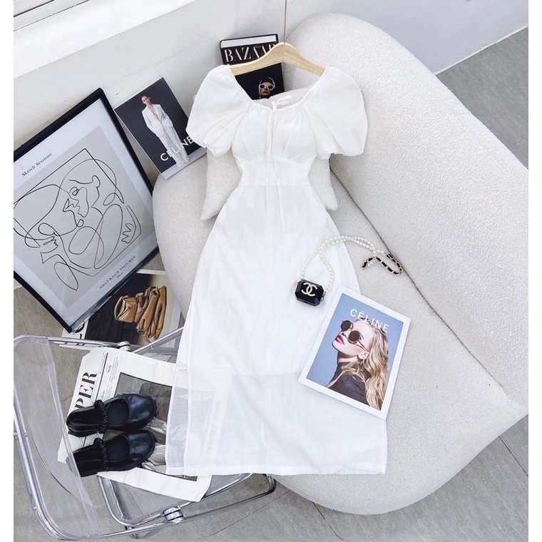 Đầm maxi trắng tay bồng (Fani)