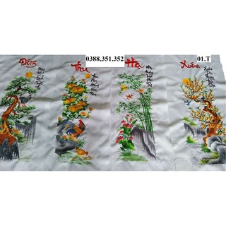 Tranh thêu vi tính thành phẩm Xuân hạ thu đông 35x90x4cm VT01.T