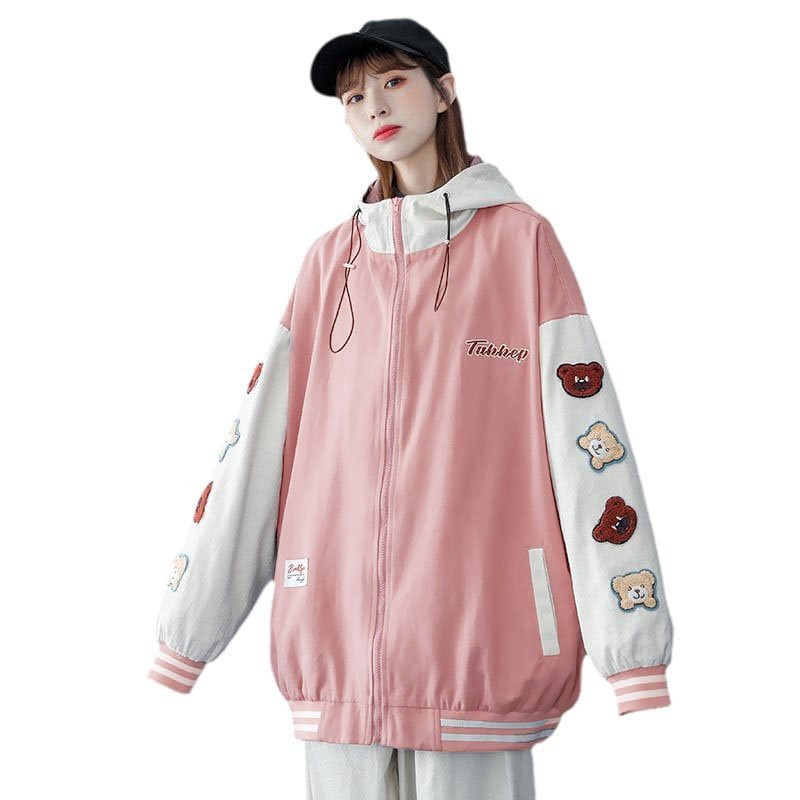 Áo khoác dù form rộng unisex bomber 2 lớp phối màu in hoạ tiết ấn tượng KD01