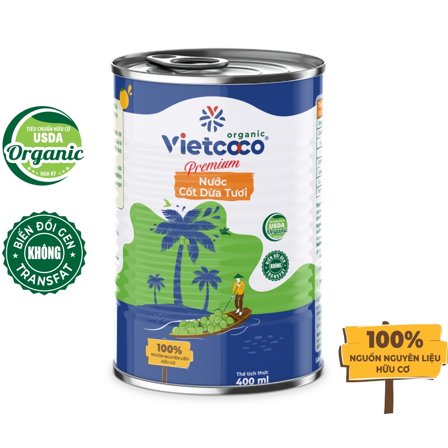 Nước Cốt Dừa Tươi Hữu Cơ Vietcoco Lon 400ml