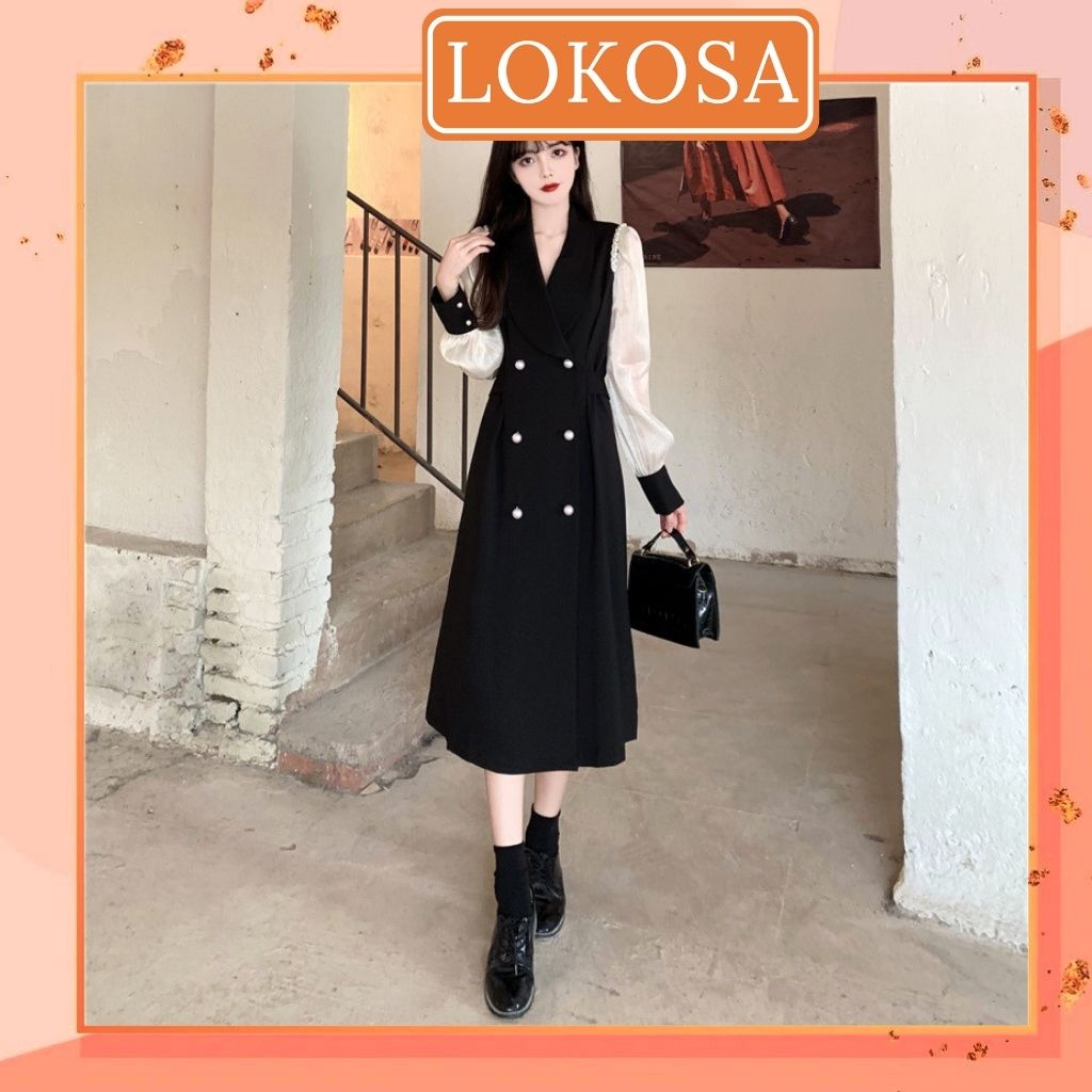 Váy Dự Tiệc Cưới Sang Trọng LOKOSA Đầm Công Sở Nữ Ôm Body Cao Cấp Thiết Kế Hàn Quốc Đi Chơi 3 Màu Đen Đỏ Xanh VD019