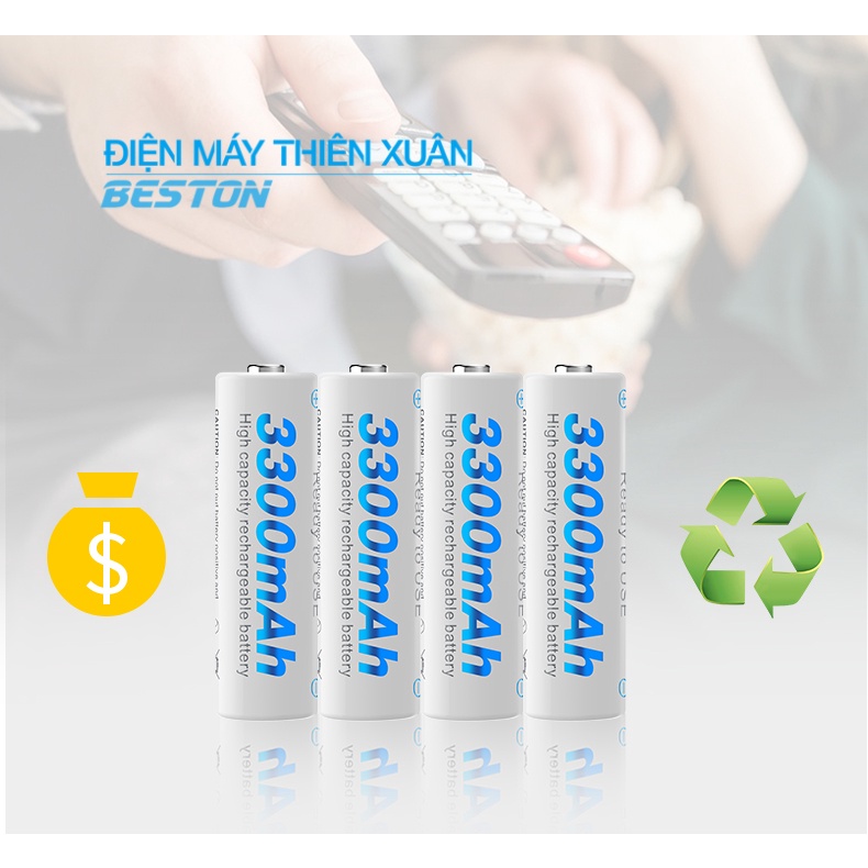 Bộ 4 Pin Sạc AA Beston 3300mAh Cho Micro Karaoke loa, đồ chơi trẻ em, đồng hồ, thiết bị điện tử, đèn flash, pin máy ảnh