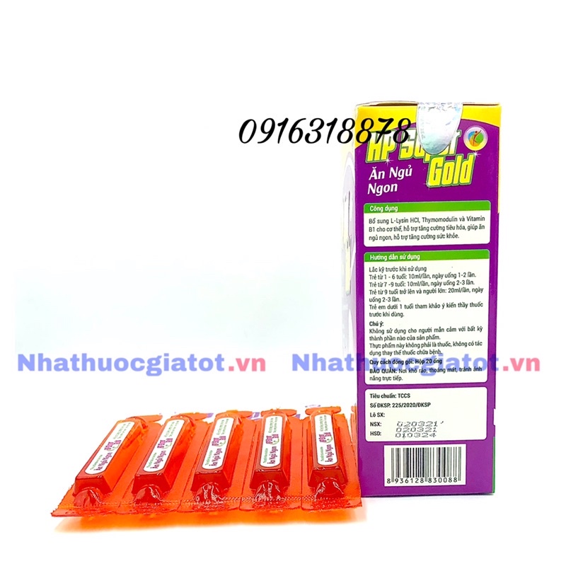 [20 ống] HP Super Gold Ăn Ngủ Ngon giúp ăn ngon miệng, hỗ trợ tiêu hoá, tăng cường sức khoẻ cho bé