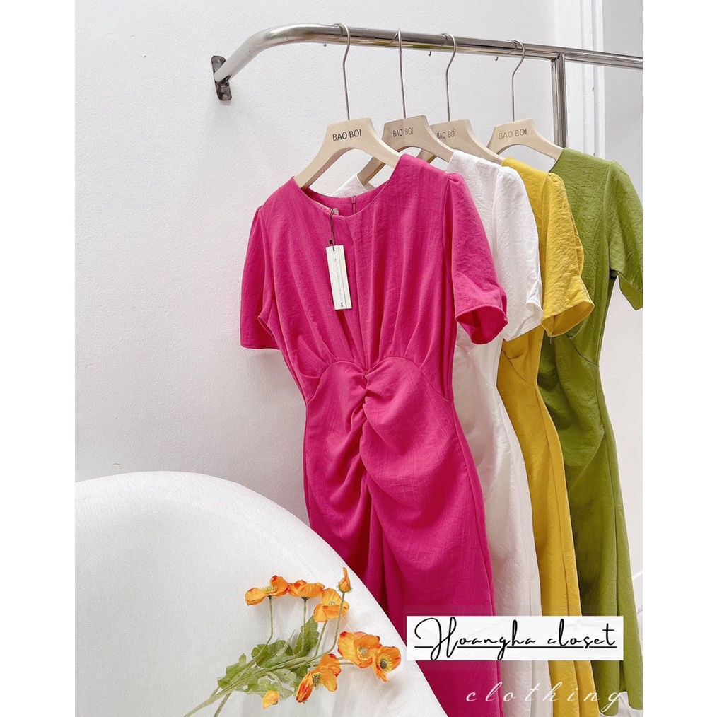 Đầm Thiết Kế Xuông Nữ Cộc Tay Dúm Eo Chất Đũi Mát - Hl