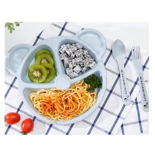 Khay ăn dặm lúa mạch hình gấu kèm thìa dĩa