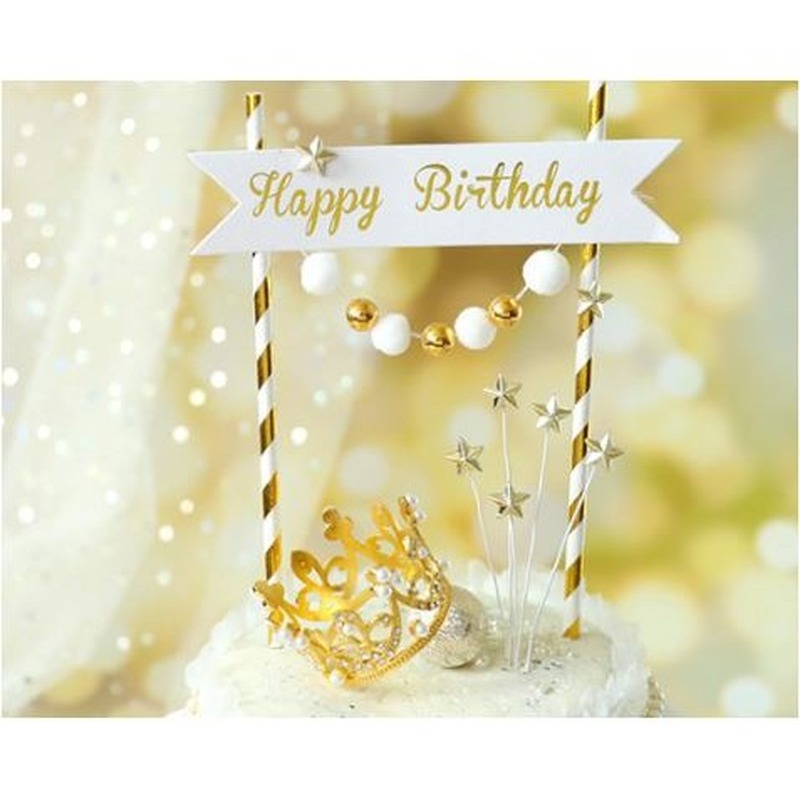 Chữ Happy Birthday Mạ Vàng Trắng Trang Trí Bánh Sinh Nhật