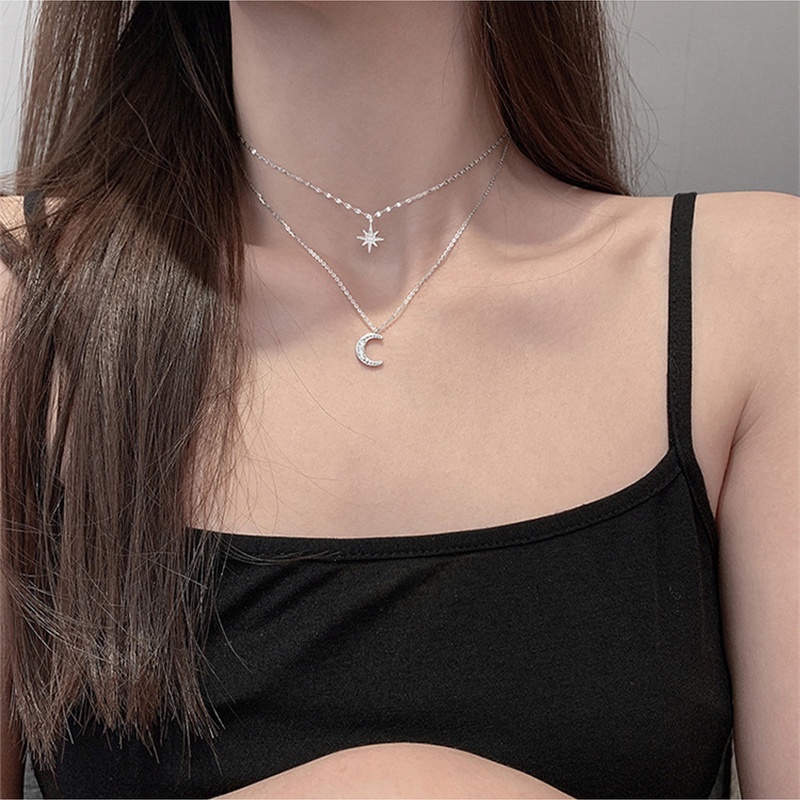 Vòng cổ hợp kim mặt hình trăng và sao đính đá thời trang cho nữ