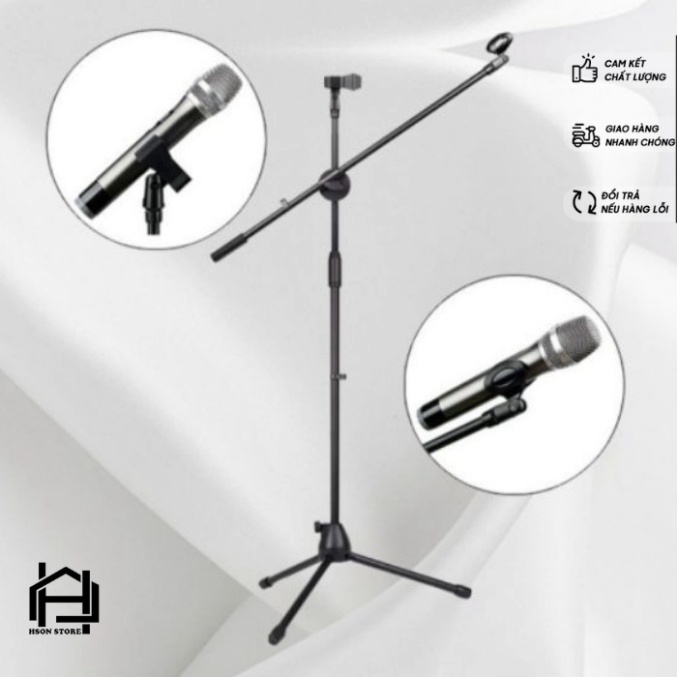 Chân đế kẹp micro BOM MIC STAND, giá đỡ mic đứng phòng thu, sân khấu chuyển nghiệp