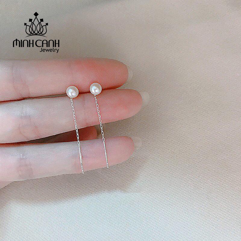 Bông Tai Bạc Ngọc Trai Nhân Tạo Sợi Dài Minh Canh Jewelry