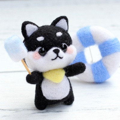 Bộ len chọc có hướng dẫn Shiba Đen Tiệc Bể Bơi, needle felting Black Shiba