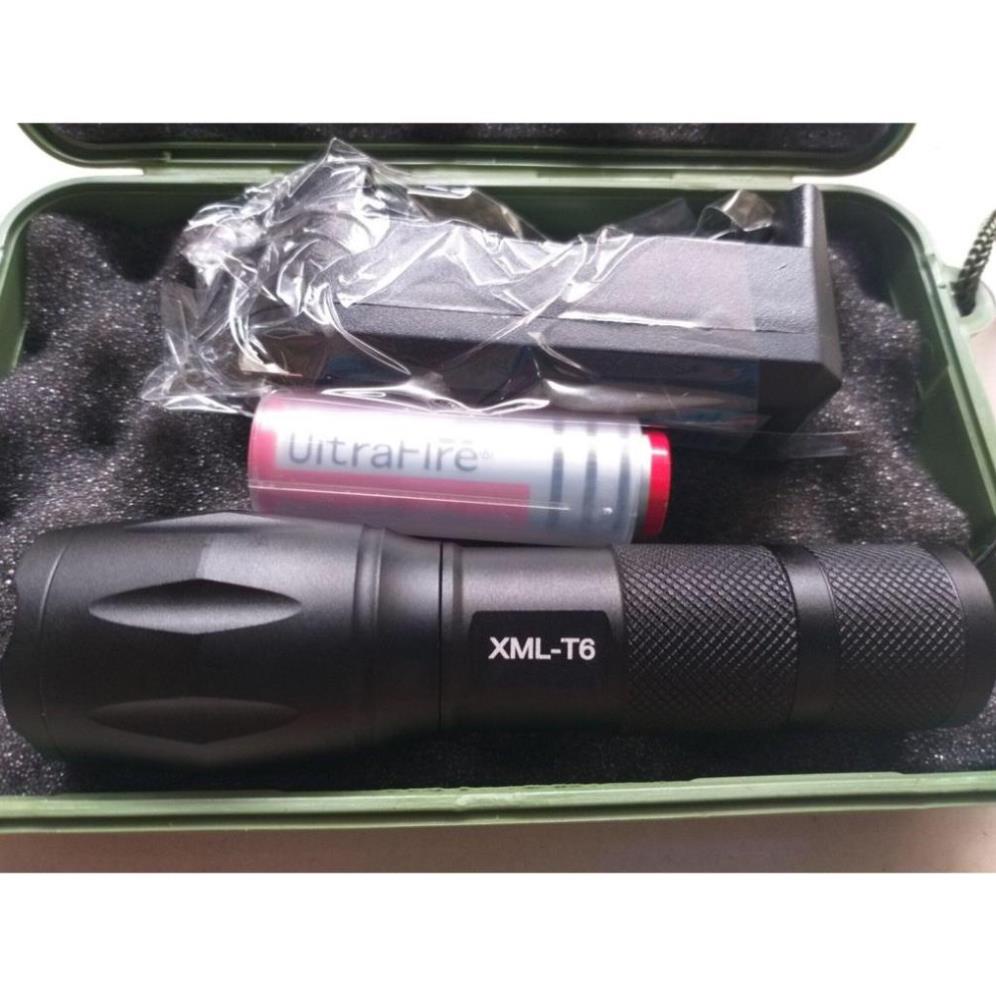 Đèn Pin Siêu Sáng Cao Cấp T6 Hợp Kim Chống Nước Pin Có Thể Sạc Lại Full box
