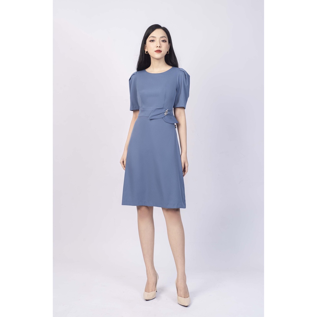Đầm chữ A cổ tròn, tay ngắn bồng vai MMOutfit M-DA000421204