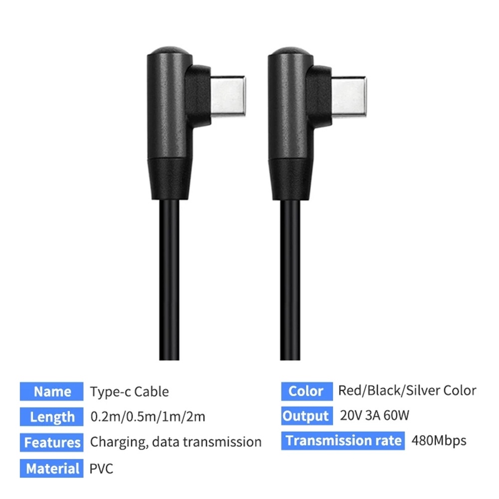Dây Cáp Sạc Nhanh 0.2m 0.5m 1m 2m Pd 20v 3a 60w Type C Sang Male 90 Độ