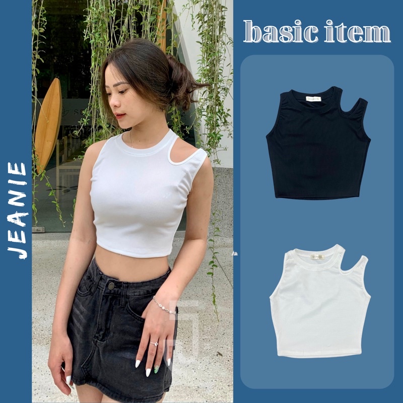 Áo croptop nữ ba lỗ JEANIE form ôm body khoét vai, kiểu basic dễ phối đồ chất đẹp