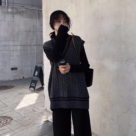 Xiaozhainv Áo dệt kim dáng rộng cổ chữ V không tay phong cách Hàn Quốc thời trang nữ dễ thương | BigBuy360 - bigbuy360.vn