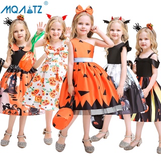 Bộ 2 Món Đầm Hóa Trang Công Chúa Ma Bí Ngô Kèm Túi Cho Bé Gái 2-10 Tuổi