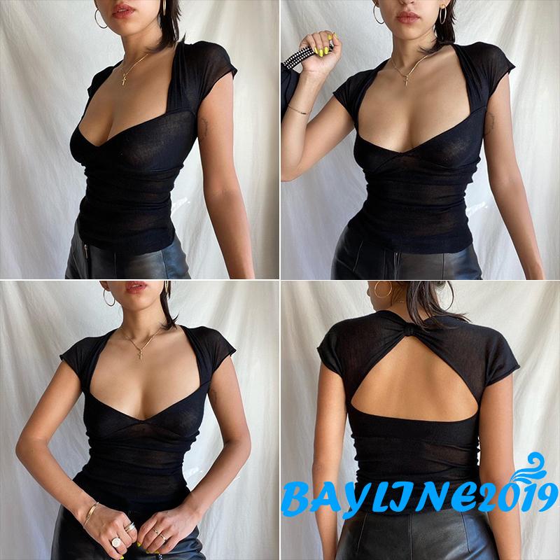 Áo Thun Tay Ngắn Cổ Chữ V Màu Sắc Đơn Giản Dành Cho Nữ