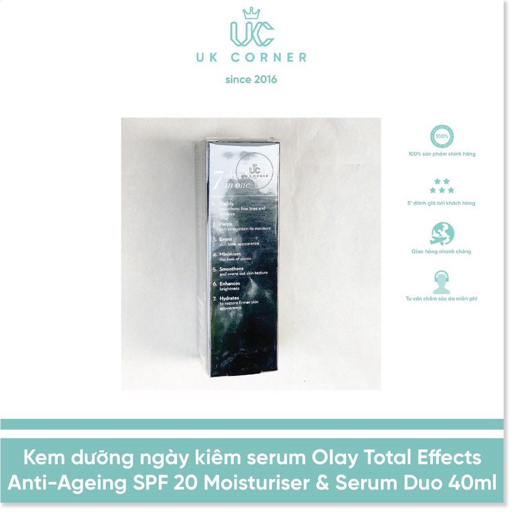 [Mã giảm giá] OLAY UK - Anh Quốc phân phối Kem dưỡng ngày kiêm serum 0Iay Total Effects Anti-Ageing 7-in-1 SPF 20 40 ml