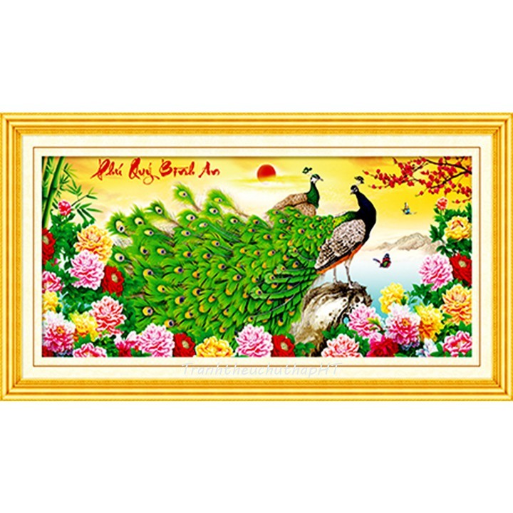 Tranh đính đá, Tranh thêu chữ thập Phú quý bình an LV137, LV3137 - tự thêu, tự đính
