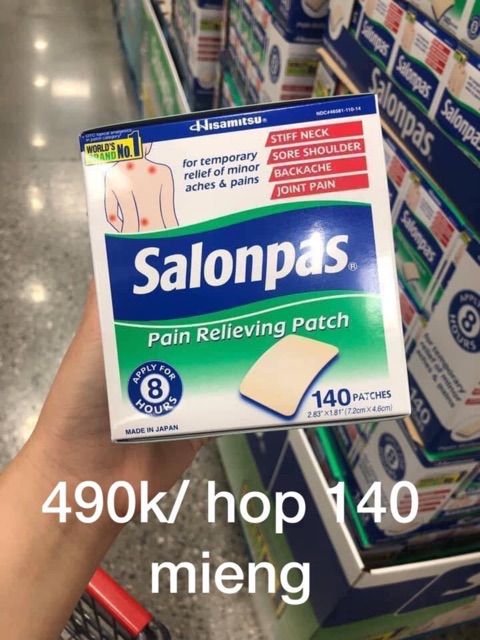 Salonpas Mỹ miếng dán giảm đau nhức Salonpas chuẩn Mỹ, hộp 140 miếng