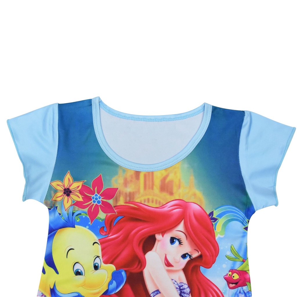 Đồ ngủ Cotton Ngắn Tay Họa Tiết Nàng Tiên Cá Xinh Xắn Dành Cho Bé 4-8 Tuổi