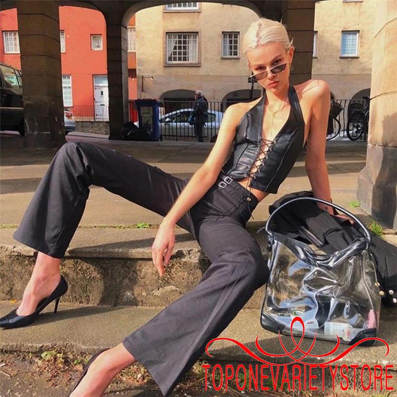 Áo Yếm Da Pu Cột Dây Thiết Kế Hở Lưng Quyến Rũ | BigBuy360 - bigbuy360.vn