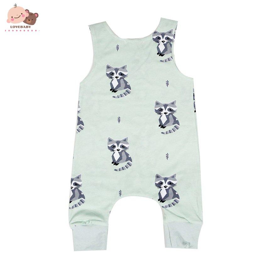 Jumpsuit Sát Nách Cổ Tròn Hoạ Tiết Chú Mèo Đáng Yêu Cho Bé