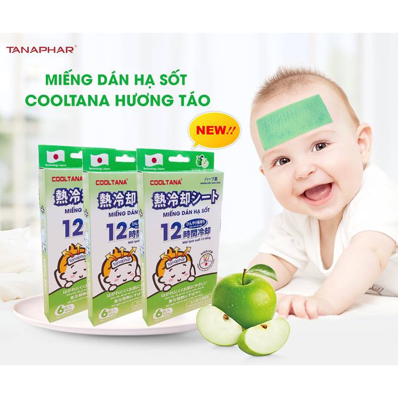 Miếng dán hạ sốt  COOLTANA, (Hương Bạc hà, Táo, Dâu) Hộp 06 miếng; 02 miếng/ túi