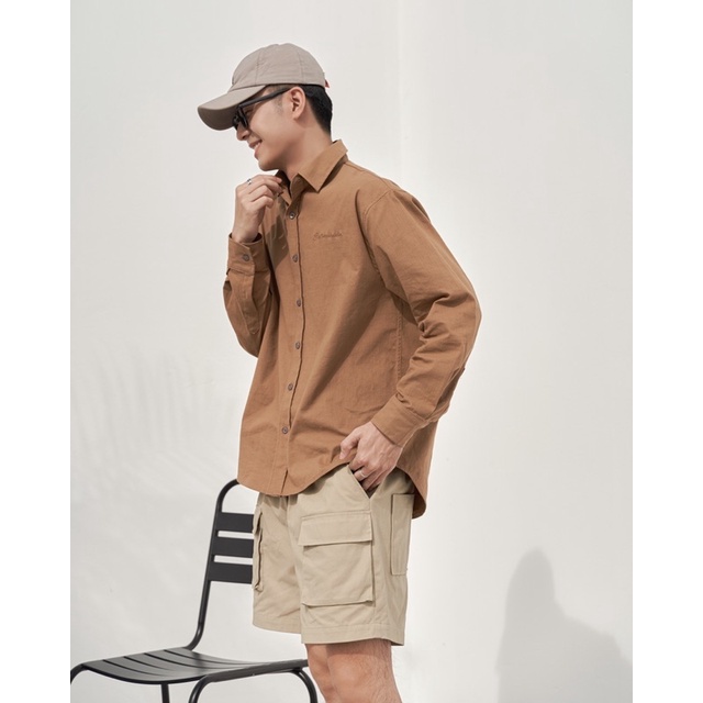 Áo somi nam tay dài Scott vải cotton thô Lan Camel Shirt