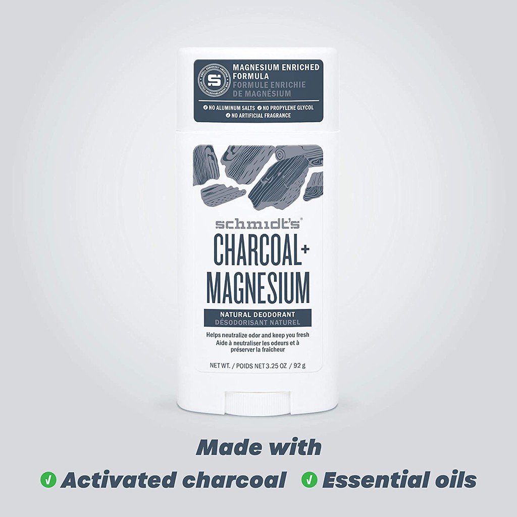 Lăn khử mùi sáp unisex thiên nhiên Schmidt's Charcoal + Magnesium natural deodorant 92g (Mỹ)