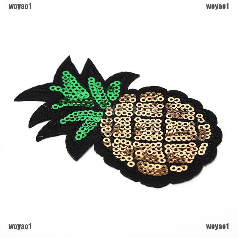 Miếng Dán Trang Trí Quần Áo Hình Quả Dứa Đính Kim Sa Lấp Lánh 4.6X8Cm