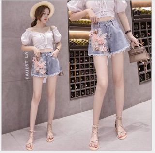 [Hàng oder 10-15 ngày về] Quần short jeans hoa 3D