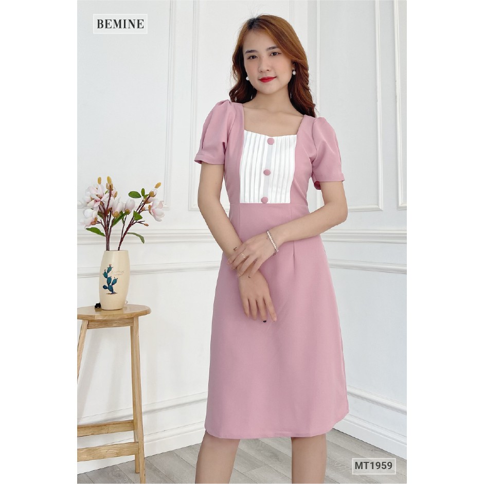 Đầm cổ vuông xếp ly ngực BEMINE MT1959HONG | BigBuy360 - bigbuy360.vn