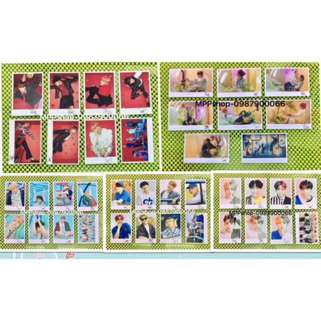 Bộ ảnh card polaroid BTS gồm 8 tấm có chữ ký mẫu ngẫu nhiên