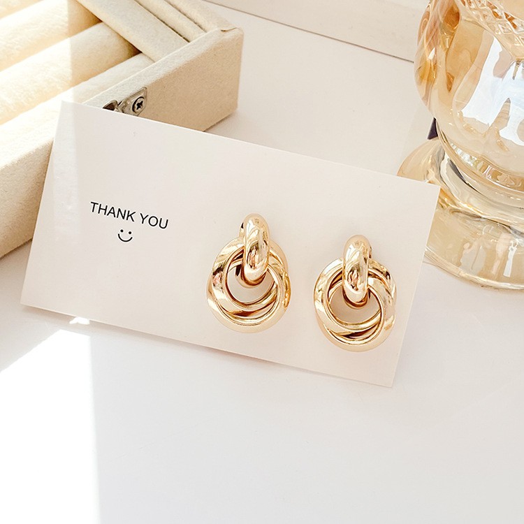 Khuyên tai kẹp không bấm lỗ chốt cố định K215 bằng hợp kim mạ vàng hình khối bigsize dáng midi Leous Accessories