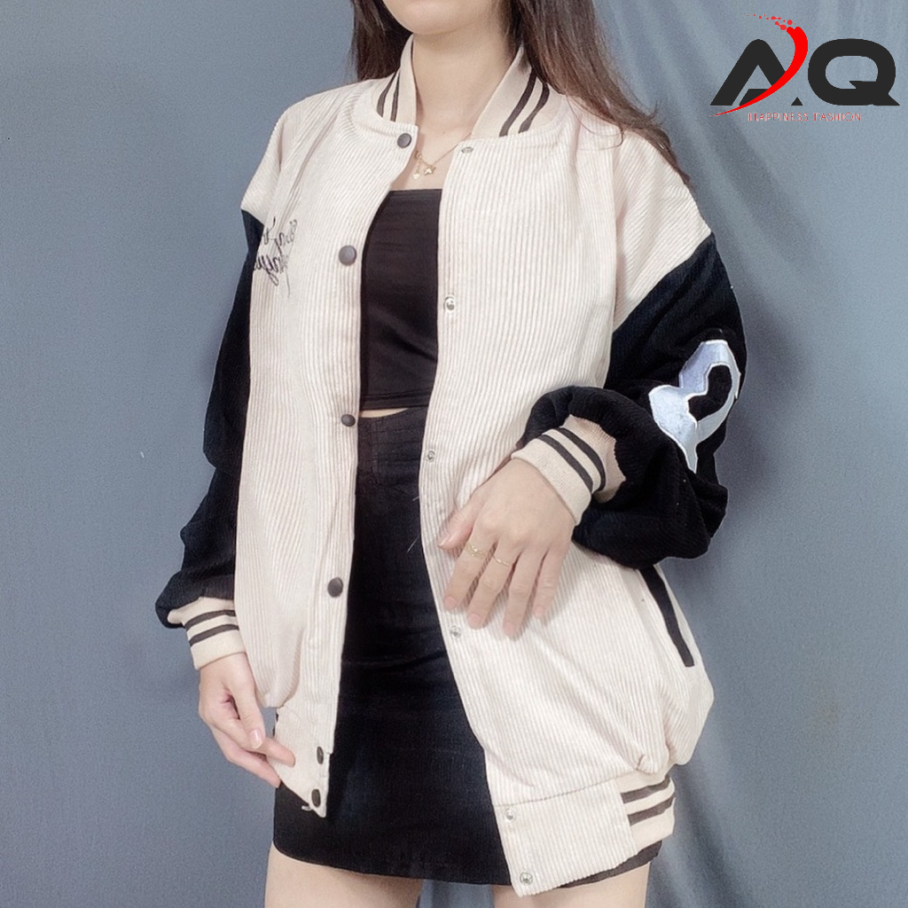 Áo khoác bomber thễu chữ D form rộng uniex chất nhung tăm nanm nữ đều mặc đẹp AQ STORE