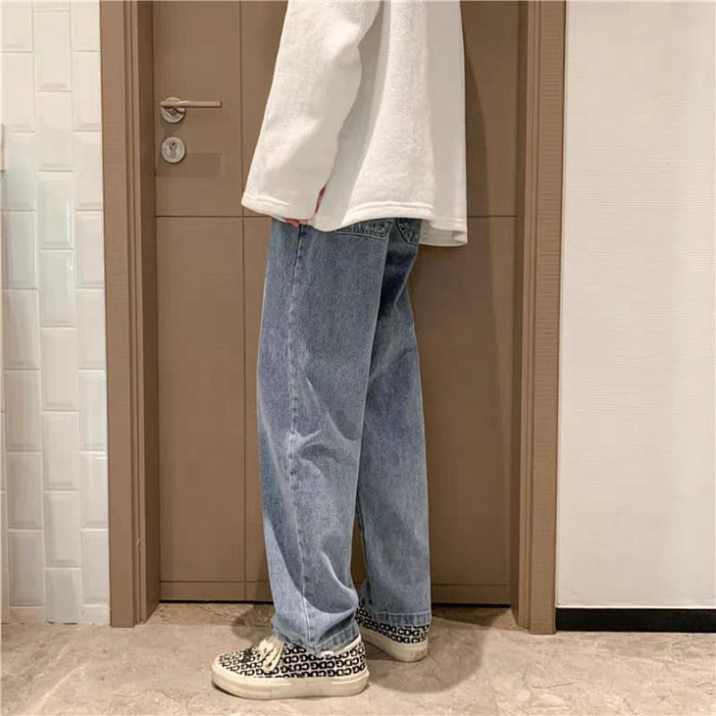 Quần jeans dáng xuông kèm đai buộc- Q8 - quần bò ống suông rộng - vải cao cấp -Đổi trả free nếu hàng lôi