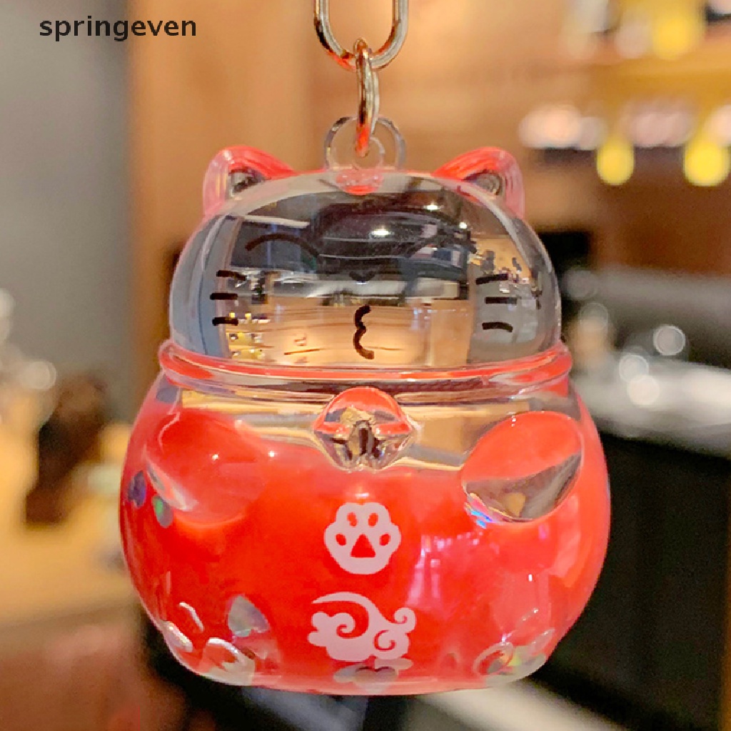 Móc Khóa Nhựa Acrylic Trong Suốt Hình Mèo May Mắn Sáng Tạo